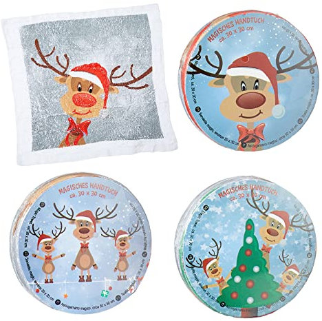 MIK funshopping Lot de 3 serviettes magiques, gants de toilette magiques, serviette magique, petit cadeau pour enfant, tombola (lot de 3 rennes de Noël)