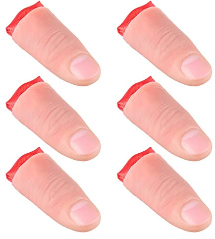 6 Stück Zauberdaumen Trick Magie Daumenspitze Weich Plastik Finger Gefälschte Finger Bühnen Zauber Requisite Streich Spielzeug Tricks und 6 Stück Rot Training Tuch für Zauberartikel Party