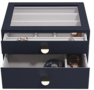 Stackers Navy Pebble Classic Jewellery Box - Set of 2 (with Drawers)
