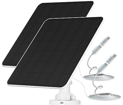 Solarpanel für Akku Überwachungskamera Aussen, 6W USB-Solarmodul kompatibel mit batteriebetriebener Kamera, Solarmodul mit 9,8ft Ladekabel, verstellbare Sicherheits-Wandhalterung (2 Pack)