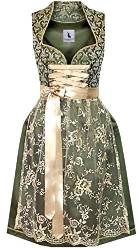 Alpenmärchen Midi Dirndl aus Exklusiver Kollektion inkl. Spitzenschürze Gr.34 - ALM922