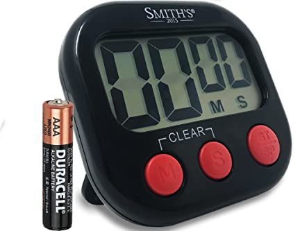 Smith’s® Digital Kitchen Timer - Black (Red Buttons) | Large Countdown Clock | Battery Included | Loud Alarm | Big Digits | Magnetic, Kickstand & Hanging Hole | 1 Year Guarantee