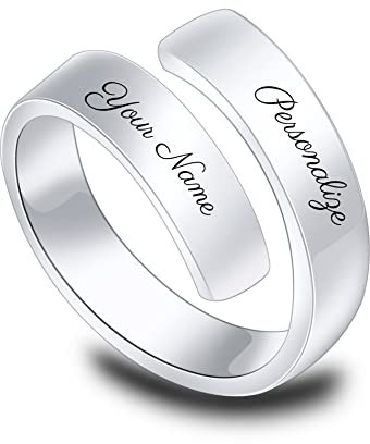 OTXIXTO Personalisierter Einstellbar Ring aus 925er Sterling Silber, Name/Datum Eingraviert, Angepasst Geburtsstein für Frauen, Freunde, Hochzeit, Stapelband, Verstellbarer Verlobungsring