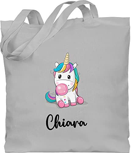 Baumwolltasche - Einhorn mit Name - Wunschname personalisiert Unicorn Custom Einhörner - Unisize - Hellgrau - personalisierte geschenke tasche jutebeutel kindergarten unicorns beutel