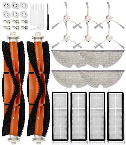 Ersatzteile Zubehör für Xiaomi Roborock Staubsauger S5 Max S50 S51 S55 S6 S6 MaxS60 S65,2 Hauptbürste,6 Seitenbürste,4 Hepa Filter,4 Wischtücher,6 Filterkern,1 Schraubendreher,1 Reinigungsbürste