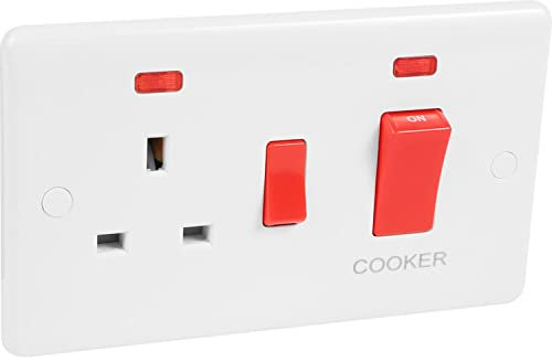 Interrupteur de cuisinière 13 A avec fusible - Unité de connexion commutée - Interrupteur DP 45 A DP et prise 13 A avec indicateurs néon rouges