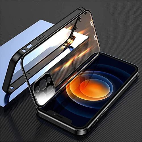 ZUHERA Buckle Lens Protection Metal Magnetic Case für iPhone 13 14 12 11 Pro Max Plus Double Sided Glass Bumper Cover Bottom Fastener, Black, for iPhone13Pro