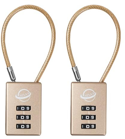 SISAV 3 Digit Cable Combination Lock 5 inches Cable for School Gym Locker,Filing Cabinets,Helmet,Toolbox,Luggage Suitcase,knapsack,Gold 2Pack