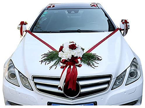 Surakey Autoschmuck Hochzeit Motorhaube,Herz Auto Schmuck Braut Paar Rose Deko Dekoration,Car Wedding Girlande,Hochzeitsauto Deko,Blumenschmuck Auto Hochzeit,für Hochzeits Verlobungsfeier
