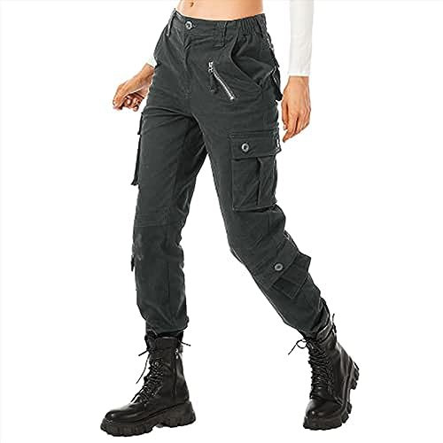 Ycfish Pantalon cargo pour femme - Plusieurs poches - Pantalon de randonnée - Fermeture éclair - Armée - Pantalon d'extérieur - Coupe décontractée - Pantalon cargo, Noir , 34