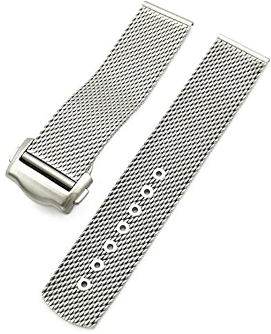 FFHAO Passendes 316L Edelstahl Uhrenarmband für Omega Seahorse007 20 mm Original Faltschließe Mesh Strap