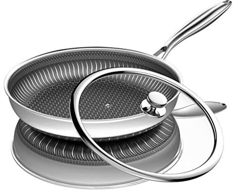 OQHAIR Bratpfanne aus Edelstahl 304, Antihaft-Pfanne, gebratenes Steak, Küche und elektromagnetischer Ofen, allgemein (Farbe: A, Größe: 30 cm) (A 28 cm)