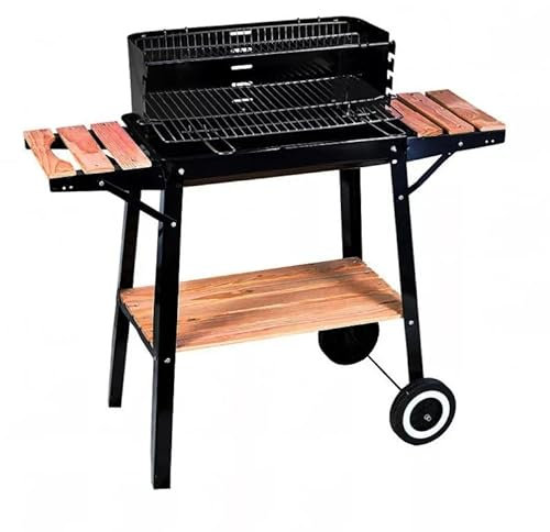 EMPOTEC Barbecue a Carbone Portatile BBQ Modello Elegant Nero con Ruote e 3 Ripiani Griglia Acciaio Cottura Grill 5 Posizioni Carbonella Giardino Campeggio Picnic Dimensioni 93x33x85