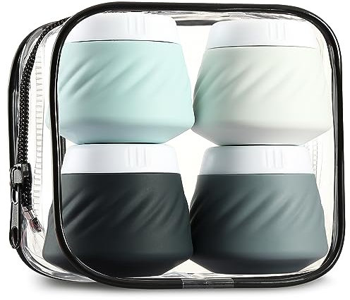 Gemice Silicone Cream Jars TSA Approved Travel Size Containers with Clear Bag, Leak-proof Travel Accessories with Lid for Cosmetic Face Body Hand Cream (4 Pack)