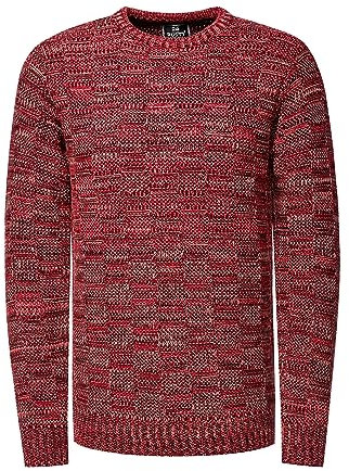 Rusty Neal Herren Pullover Schwerer Grobstrickpullover mit Rundhals-Ausschnitt im Streetwear Kontrast Block-Design S - 3XL 438, Farbe:Rot, Größe S-3XL:L