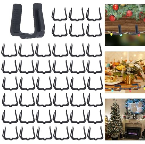 Lifreer 50PCS Christmas Light Clips, Gutter Hooks for Outdoor String Lights, Mini Plastic Clips for Christmas Party Outside Decoration (Black)