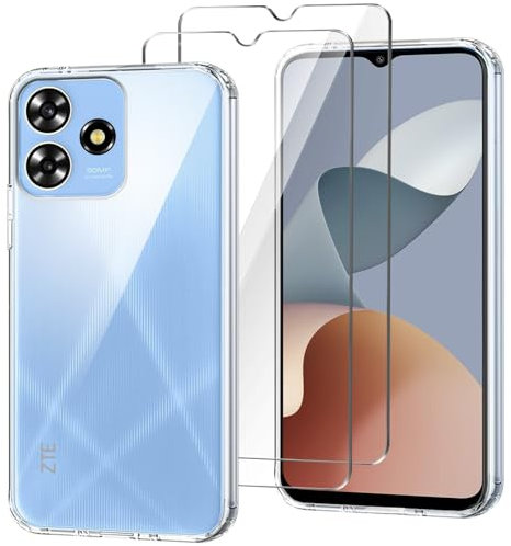 HuiYouMY Handyhülle Kompatibel mit ZTE Blade A73 4G Hülle + 2 Stück Gehärtetes Glas Schutzfolie, Weich Transparent Schutzhülle, Starker Schutz Silikon Case TPU Cover (6.60)-Clear