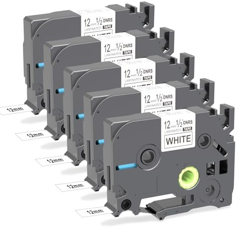 DRNS kompatibel Brother P-touch Bänder TZe-231 TZe231 TZ231 Band 12mm 0.47, für Brother Ptouch Schriftband für Beschriftungsgerät Ptouch 1010 H105 1000 1005 1280 D400 D600 Cube, schwarz auf weiß x 5