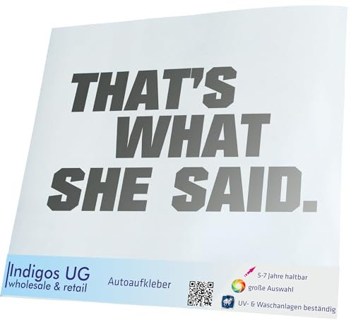 INDIGOS UG Aufkleber - Autoaufkleber - JDM - Die Cut - Auto - 400x190 mm - That's What she Said - Silber - Heckscheibe - Heckscheibenaufkleber - Sticker - Tuning