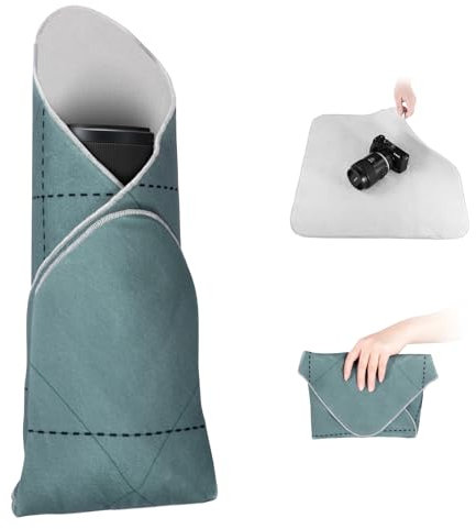 Neewer Camera Lens Wrap Foldable Camera Lens Bag Insert, 18.5x18.5/47x47cm Self Adhesive Magic Cloth Protective Anti Scratch Camera Sleeve Wrapper for DSLR/Phone/Tablet/Gear, PB016 Green Grey