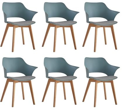 GrandCA HOME 6er-Set Nordischen Küchenstühlen, Esszimmerstuhl mit Massivholzbeinen, Gepolsterte Stühle für Schlafzimmer, Wohnzimmer, Küche,Hellblau