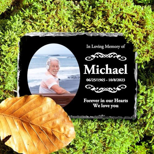 Skyeasure Cadre photo commémoratif personnalisé, plaque commémorative en mémoire d'amour - Pierre commémorative en mémoire d'un être cher - Cadeau commémoratif personnalisé pour la perte de papa et