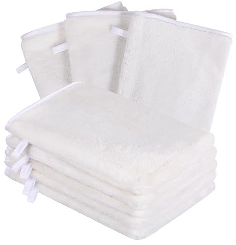 GRBAIN Gants de Toilette Microfibre Coton Gant Toilette Microfibre Gant de Toilette Bebe Gant Microfibre Serviette Microfibre Visage Gant Douche Gant de Toilette Enfant Gants Toilette Blanc 8 Pièces