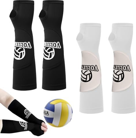 2 Paar Volleyball Armschoner für Damen, Volleyball Armmanschetten Armschutz Volleyball Damen, Sport Unterarm Ärmel -Handgelenkstützemit, Unterarmschoner mit Schutzpolster und Daumenloch(Schwarz+Weiß)