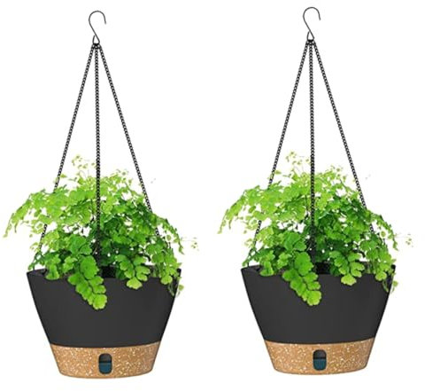 XJKLBYQ Planteurs Suspendus, 2pcs Auto-arrosage des Pots Suspendus, paniers Suspendus extérieurs intérieurs, Pot de Fleurs Suspendu en Plastique pour décoration de Jardin (Noir)
