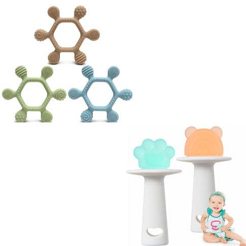 Okonkn 3 PcsMordedor Bebe Refrigerante-Juguetes Bebes 3-6-12 Meses Para Bebe Recien Nacido Bebe Reborn Regalos Bebe (3 Pack-C)