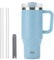 Coffee Cup Travel Mug with Handle, 40oz Tumbler with Lockable Lid, Stainless Steel Vacuum Insulated Water Bottle with Straw, Leakproof & Portable Travel Cup for Hot and Cold Drinks (Sky Blue)