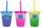 Pack of 3 Kids Colour Changing Tumblers With Straw Summer Party Picnic BBQ Blue Green Yellow Pink Reusable Cups Iced Cold Drinks