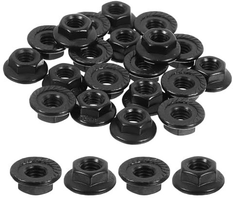 QUARKZMAN M5x0,8mm Dadi Autobloccanti Esagonali Flangiati Scanalati, 20pz Dado Flangiato Esagonale Metrico Antiscivolo Acciaio Inossidabile 304, Filettatura Completa, Finitura Lucida, Nero