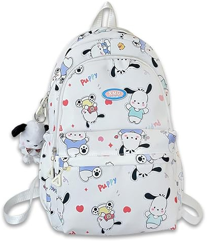 Roffatide Cartoon All Over Print Casual Rucksack Laptop Rucksack Fahrrad Reisen Wandern Rucksack Tagessack Weiß (mit niedlichen Anhängern)