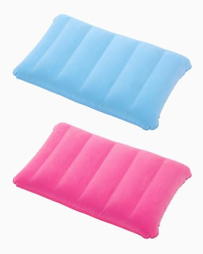 SCJJZ Kissen,Aufblasbares Kissen mit PVC-Beflockung, geeignet für Reisen, Outdoor, Auto, Flugzeug 47 * 30 cm (rosa/blau)