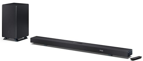 Sharp HT-SBW55121(BK) Q Range 5.1.2 Channel Soundbar with Wireless Subwoofer – 650W Home Theatre Audio, Dolby Atmos, DTS:X, Bluetooth 5.3, HDMI eARC, 4K Pass-Through – Black