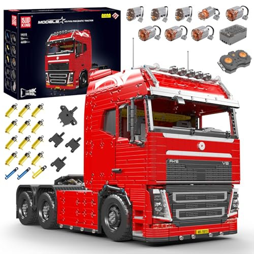 Mould King 19015 Technik LKW Bausteine, 4608 Teile großes pneumatisches Zugfahrzeug Bausatz Modell, 2.4 G Fernbedienung und App Dual Control Mobile Truck