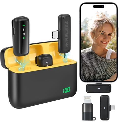 ZWOOS Lavalier Mikrofon für Telefon mit Ladehülle Staubschutzhülle und Sender, Digitales Display, Dual Ansteckmikrofon professionelle Videoaufzeichnung, Ansteckmikrofon für YouTube/Streaming/Vlog/Live