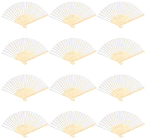 12 Pièces Eventails en Papier, Eventail Mariage Lot, Ventilateur Bois Poche Pliante, Pliant Ventilateur Mariage Accessoires Décoration, Poche Pliante Demoiselles Cadeaux pour Fête Danse (Blanc)