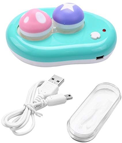 ENERRGECKO Automatic Contact Lens Washer Cleaner Case Contact Lens Container Cute Mushroom, USB Charger(Blue)