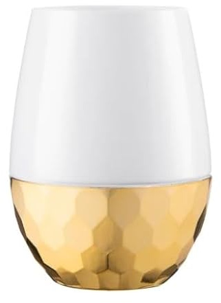 DECORLINE Verres à vin sans pied | 450 ml Lot de 18 | Verres à vin en plastique réutilisables incassables, sans BPA | Idéal pour le vin rouge et le vin blanc, les cocktails, l'eau - Blanc/Or