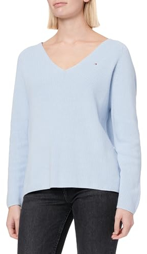 Tommy Hilfiger Damen CO Cardi Stitch V-NK LS WW0WW44452, Blue (Breezy Blue), XL