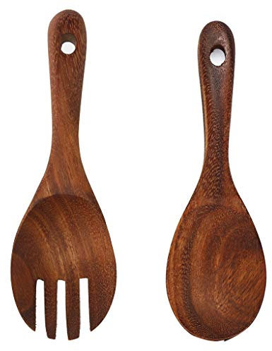 Camping Cutlery Large 2pcs Fork Wooden Utensils Cooking Kitchen Natural Wooden Kitchen,Dining & Bar Tableware Dinner Sets (S M L, One Size)