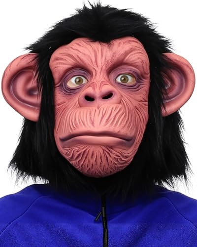 shayulajiao Monkey Mask - Funny Realistic Full Head Latex Animal Costume for Halloween, UK Carnival, Cosplay & Animal Parties (Breathable, One Size)
