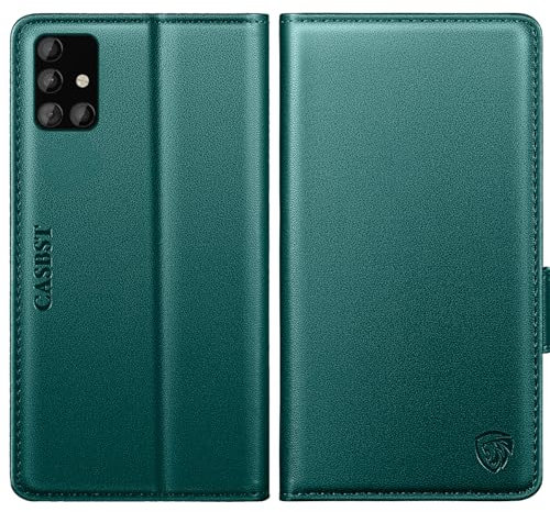 CASBST for Samsung Galaxy A51 Case, Kickstand Flip Leather Wallet Book Case with Card Slots Shockproof Magnetic Closure Protective Phone Case Cover Compatible with Samsung A51 - Green