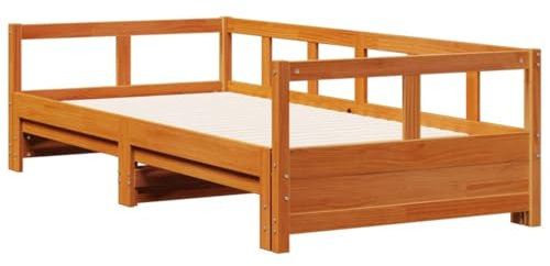 vidaXL Tagesbett, Gästebett mit Lattenrost Beine, Holzbett für Schlafzimmer Wohnzimmer, Bett Ausziehbett, Wachsbraun 90x190cm Massivholz Kiefer
