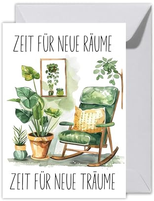 WBdesignz XXL Einweihung Karte mit Umschlag - Umzugskarte “Zeit für neue Räume - Zeit für neue Träume” Einweihungskarte Einweihungsfeier Geschenkkarte für Umzug, Einzug, Neuanfang (XXL DIN A4)