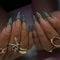 KAVI' S 24 Pcs Almond Stick on Nails, Glitter Pink Press on Nails Medium Length, Stiletto Acrylic Gold Tip Fake Nails with Jelly Adhesive Tabs for Women Girls Nails Art