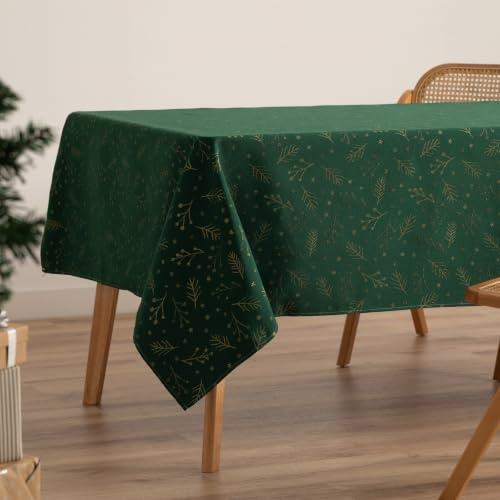 GAMUSI Tischdecke für Weihnachten, Jacquard, Goldgarn, Esstisch, rechteckig, Weihnachtsdekoration, 140 x 240 cm, Grün