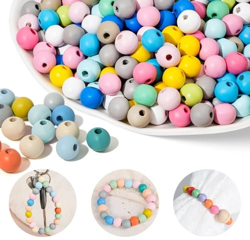 500 Stück 36 Farben Holzperlen zum Auffädeln Holzperlen Bunt Perlen zum Auffädeln Perlen Holz Bunte Perlen Herstellung von Armbändern Halsketten Handyketten Schlüsselanhängern Ohrringen Taschenzubehör